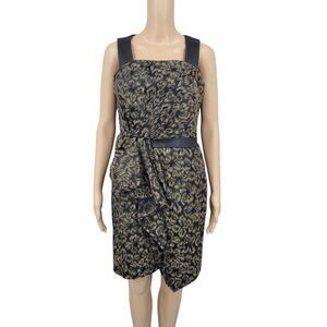 Cynthia Steffe Elegant Black and Gold Women's Dress Leather Accents